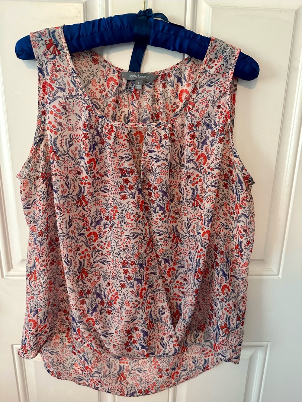 Daisy Fuentes Pink Floral Sleeveless Camisole with Red and Blue Print